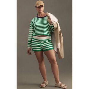 Anthropologie Daily Practice Green White Striped Sweater Size XL‎ Preppy Lounge